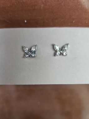 Silver Crystal Butterfly Stud Earrings - Clear